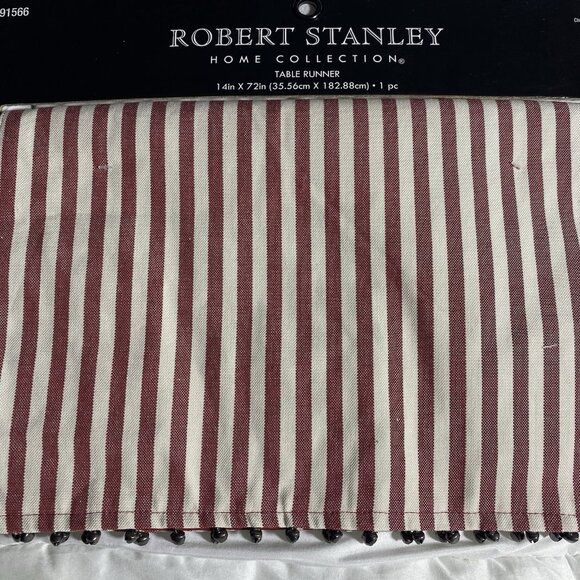 Robert Stanley Striped Ticking Jingle Bell Table Runner 14”x72” Cottage Festival - Picture 1 of 10